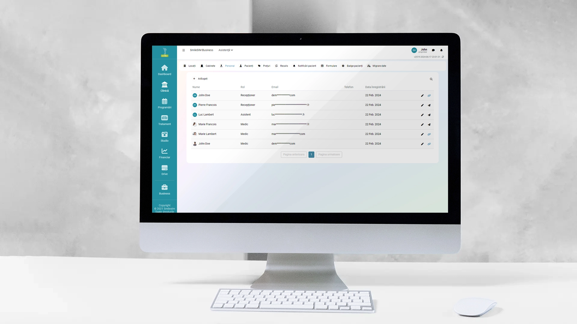 Software application feature preview of Clinic module