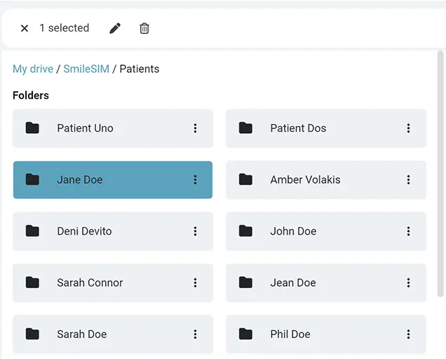 SmileSIM dental app cloud drive auto-generates files and folders features