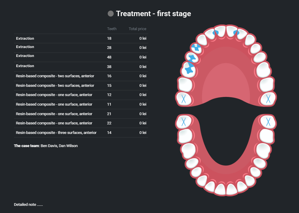SmileSIM Dental Software - Treatment Plan Stage with Informative Note